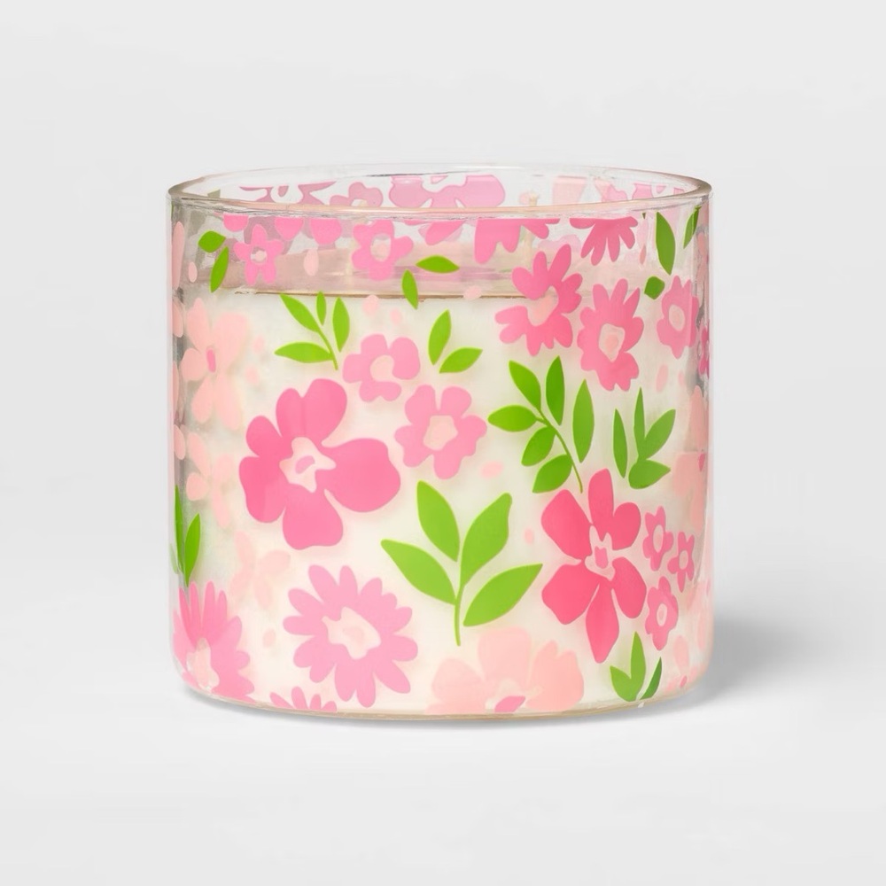14.7oz nwt Glass Jar Candle Flowers